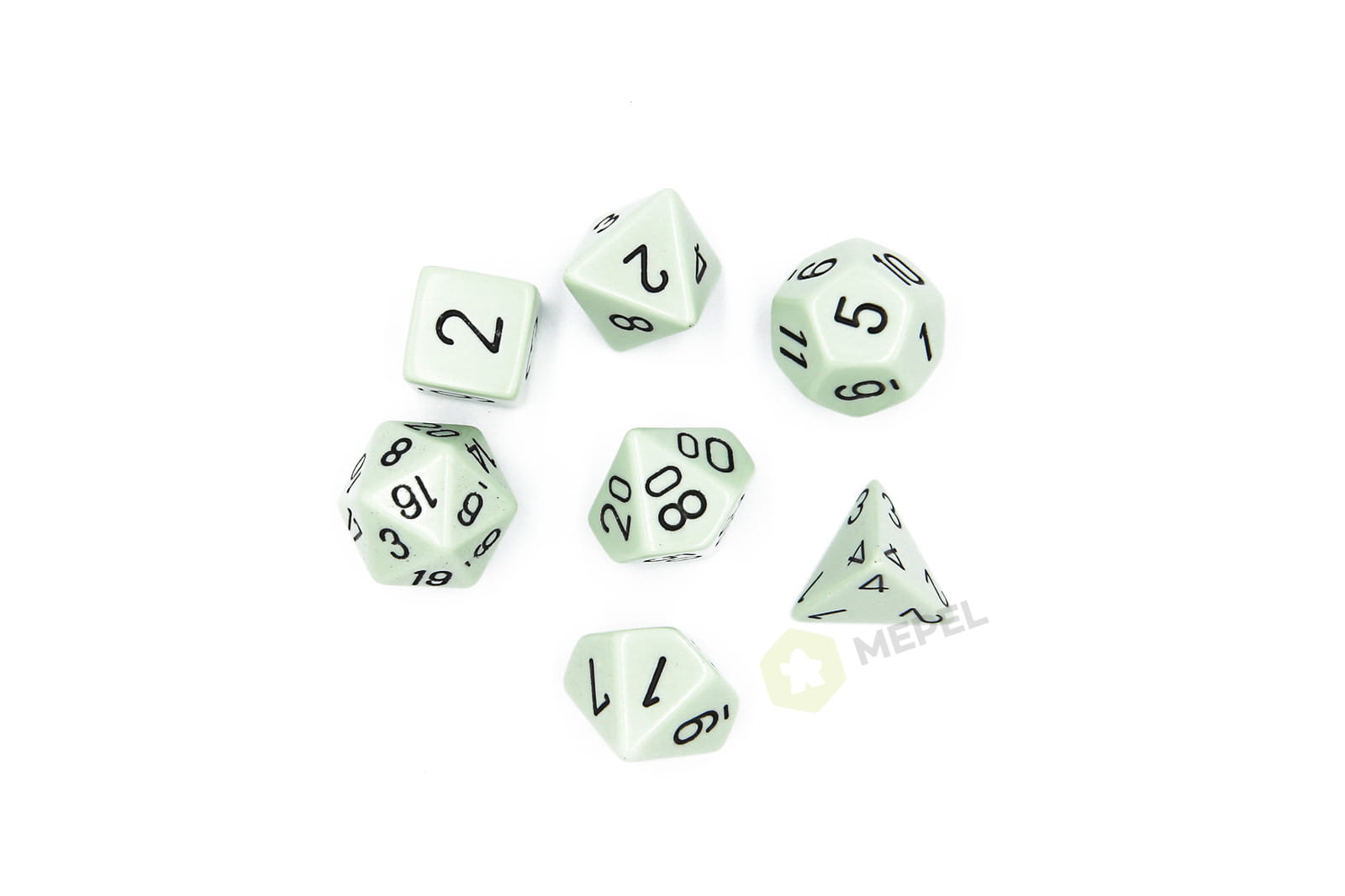 Kości Chessex - zestaw 7 kostek Opaque Pastel Green/black