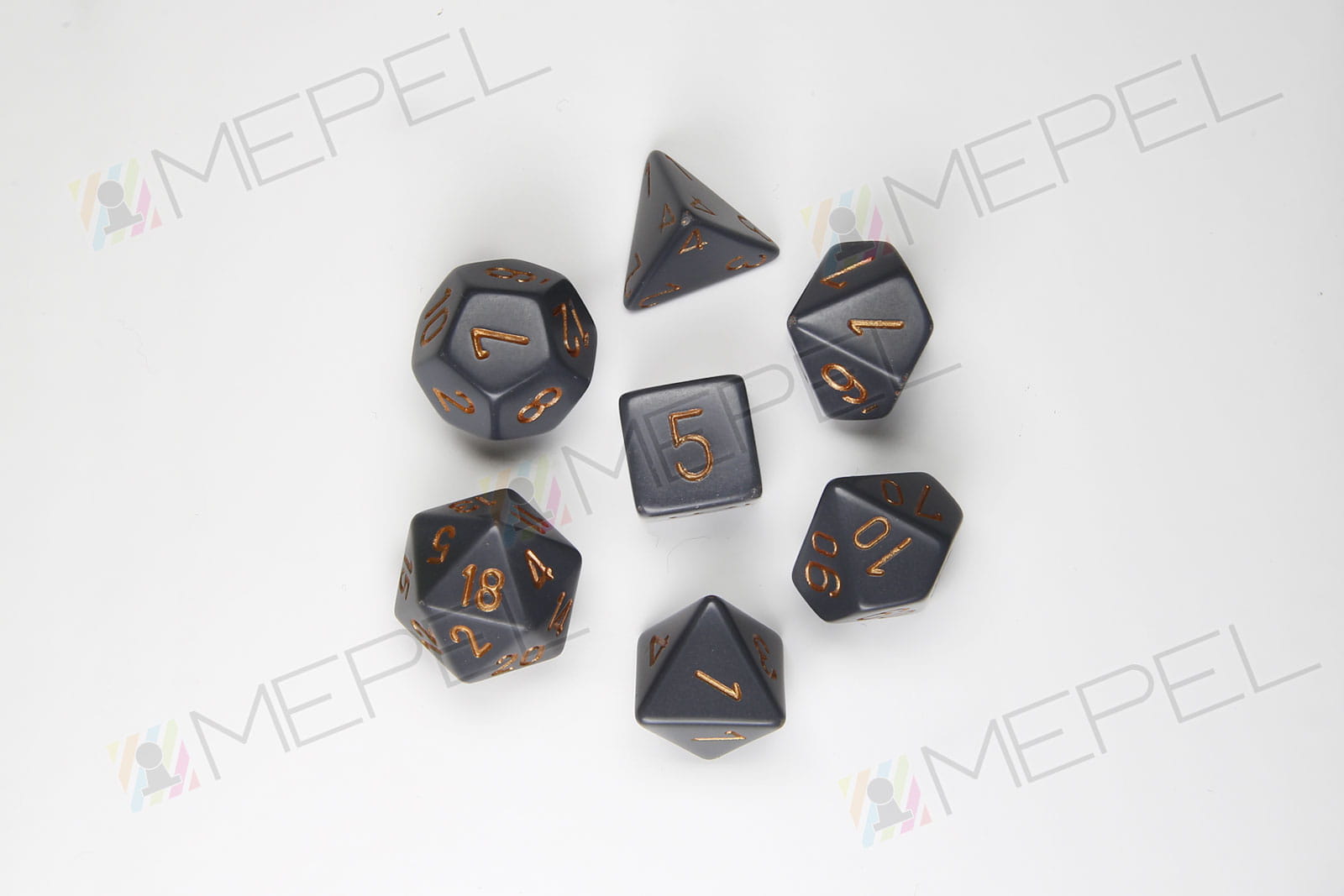Kości Chessex - zestaw 7 kostek Opaque Dark Grey/copper