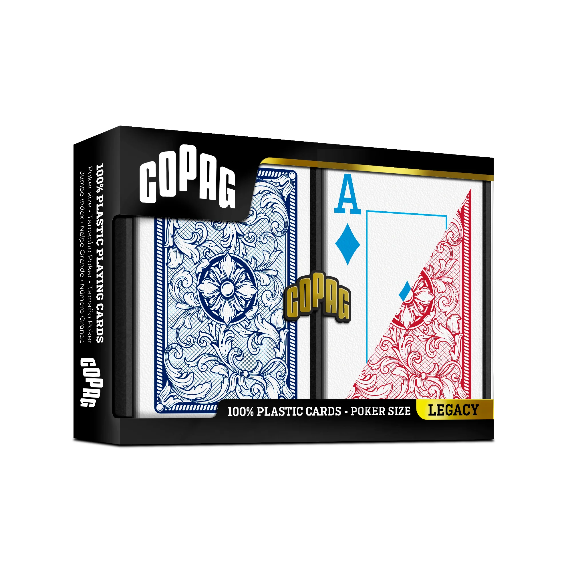 Karty do gry Copag: Legacy - zestaw plastikowych kart do pokera (czerwony/niebieski) JUMBO