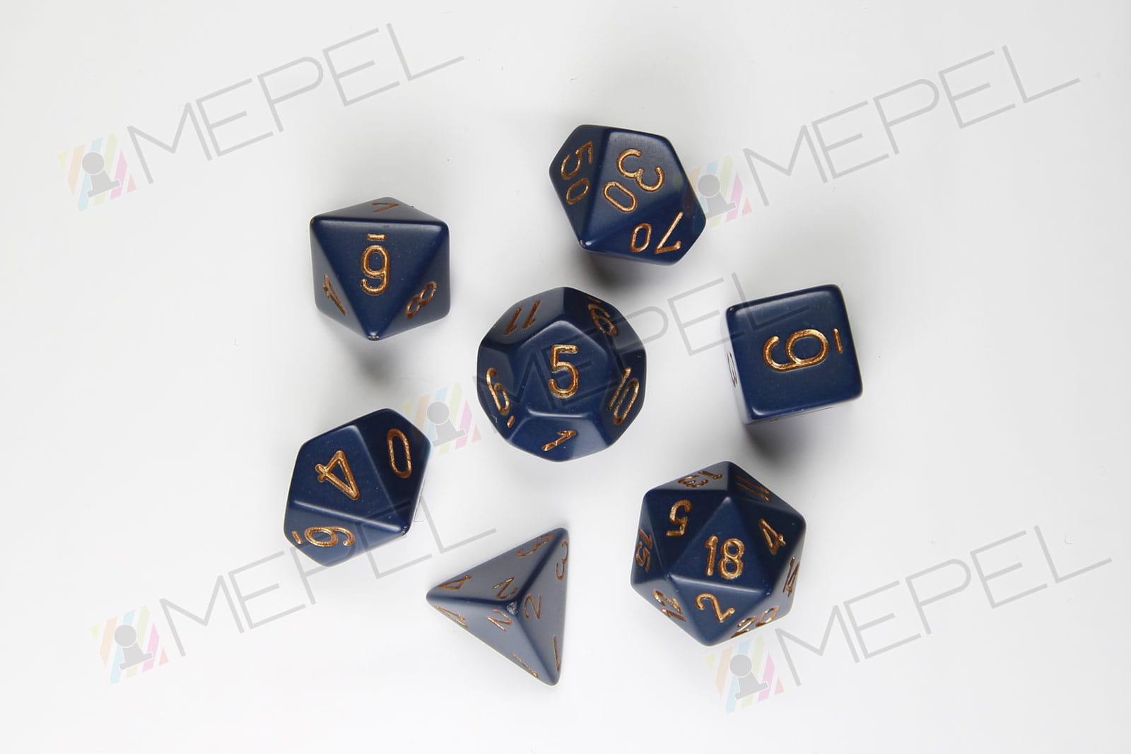 Kości Chessex - zestaw 7 kostek Opaque Dusty Blue/copper