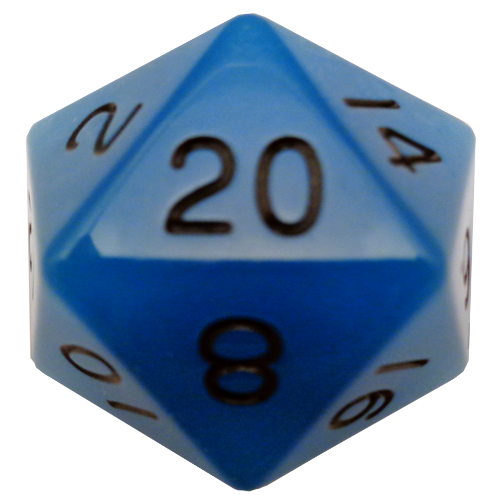Fanroll: Dice/Dice d20 Glow in the Dark Blue with Black Numbers (35mm)