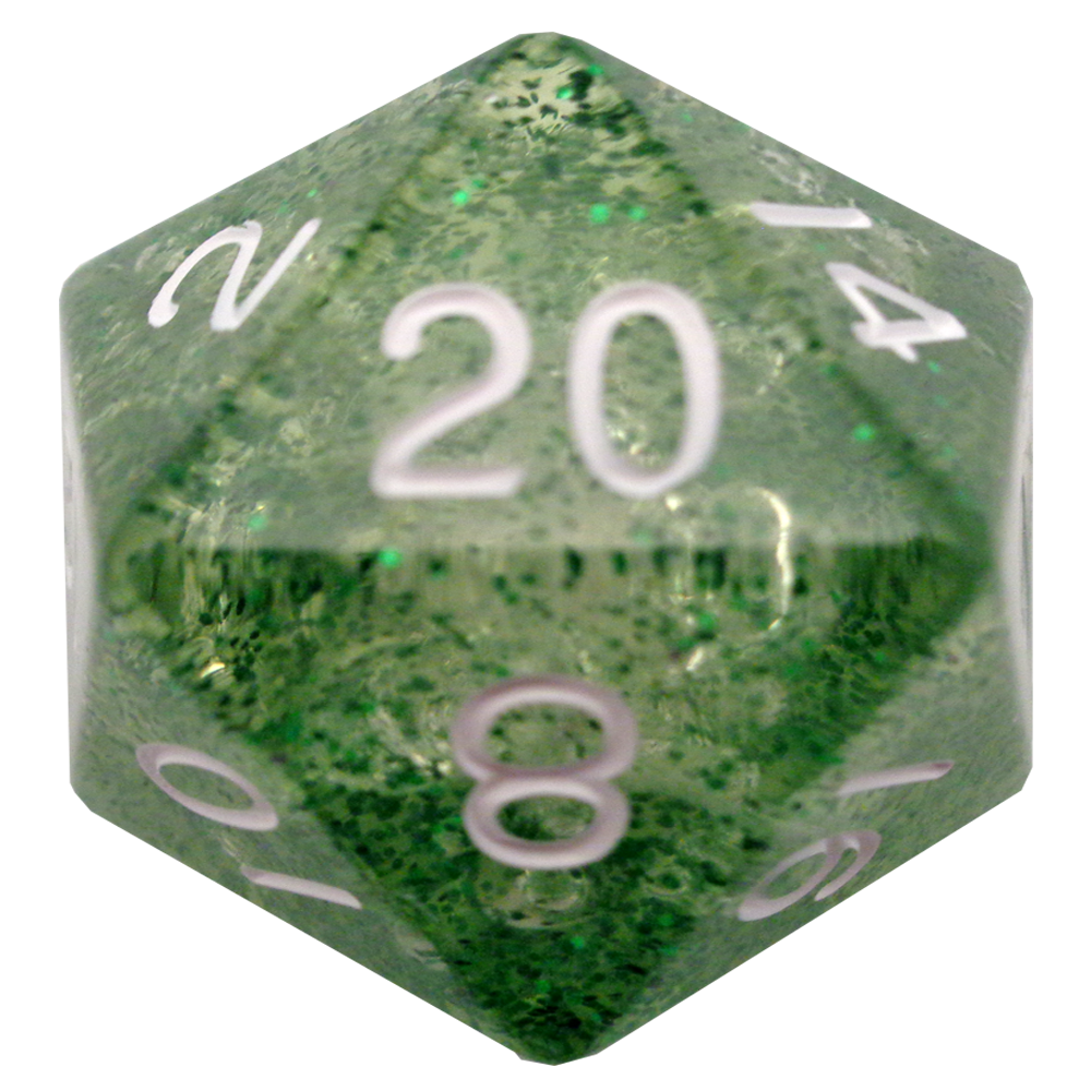 Fanroll: Die/Dice d20 Ethereal Green with White Numbers (35mm)