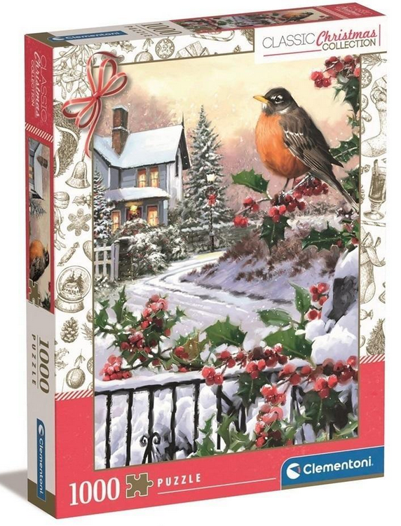 Puzzle 1000 Christmas Collection: Robin and Holly Bushes