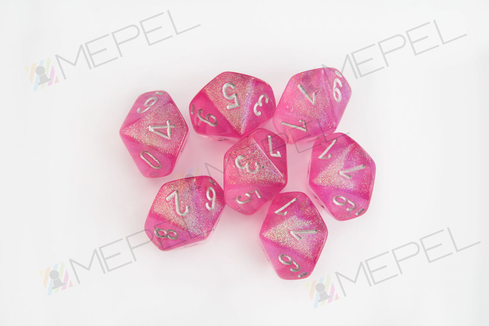 Chessex D10 Borealis Pink/silver die (glowing in the dark)
