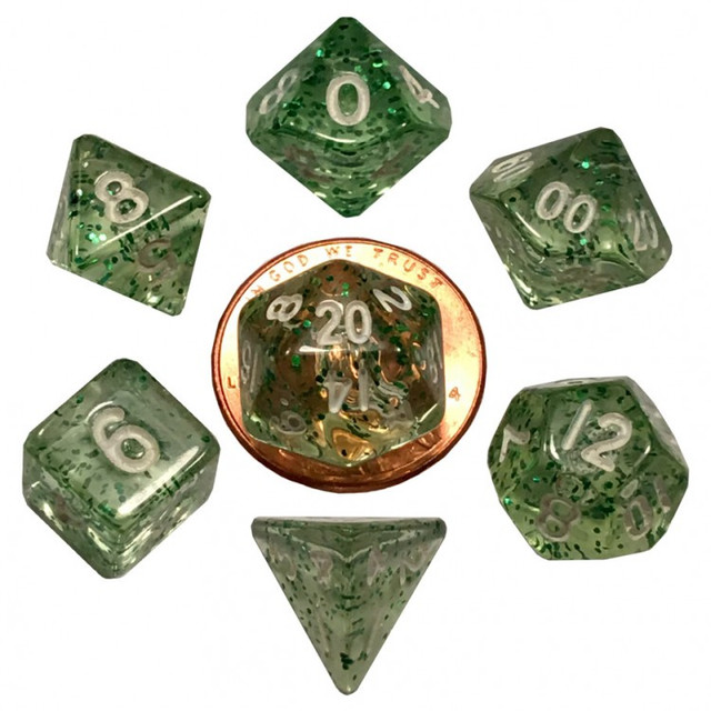 Kości Fanroll - zestaw 7 mini kostek Ethereal Green (10mm)