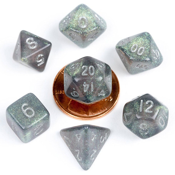 Kości Fanroll - zestaw 7 mini kostek Stardust Gray with Silver Numbers (10mm)