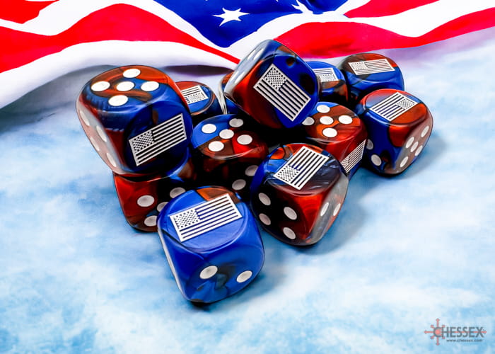 Kości Chessex - kostka k6 16mm - United States War Gemini Blue-Red/white