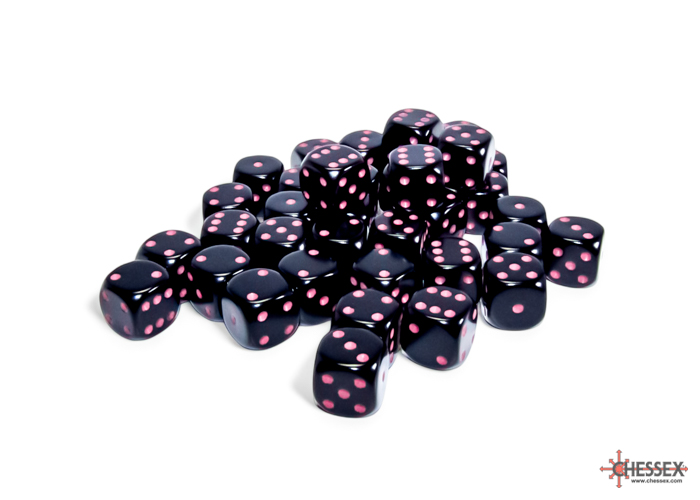 Kości Chessex - kostka k6 12mm - Opaque Black/pink