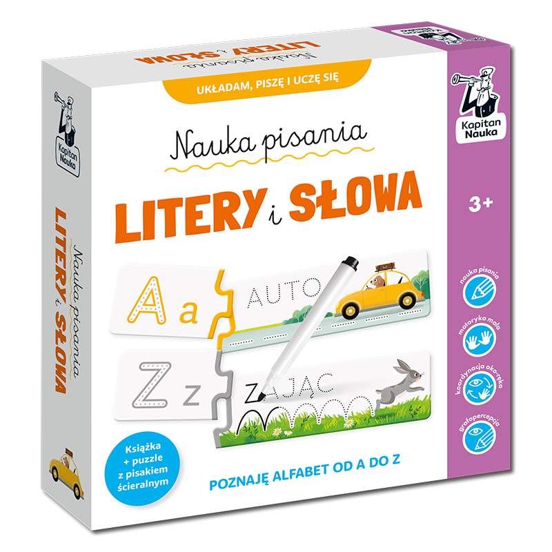 Kapitan Nauka: Nauka pisania. Litery i słowa. Książka + puzzle do pisania