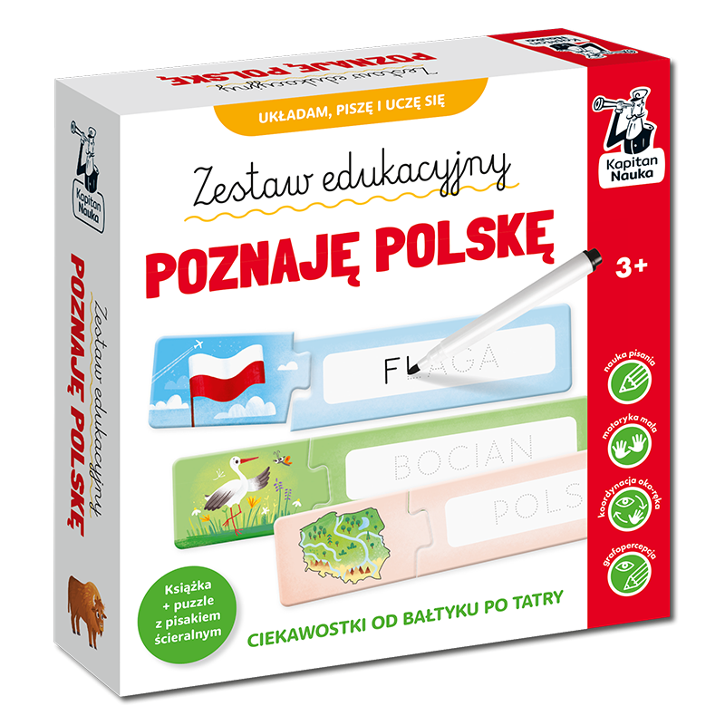 Kapitan Nauka: Zestaw edukacyjny. Poznaję Polskę. Książka + puzzle do pisania