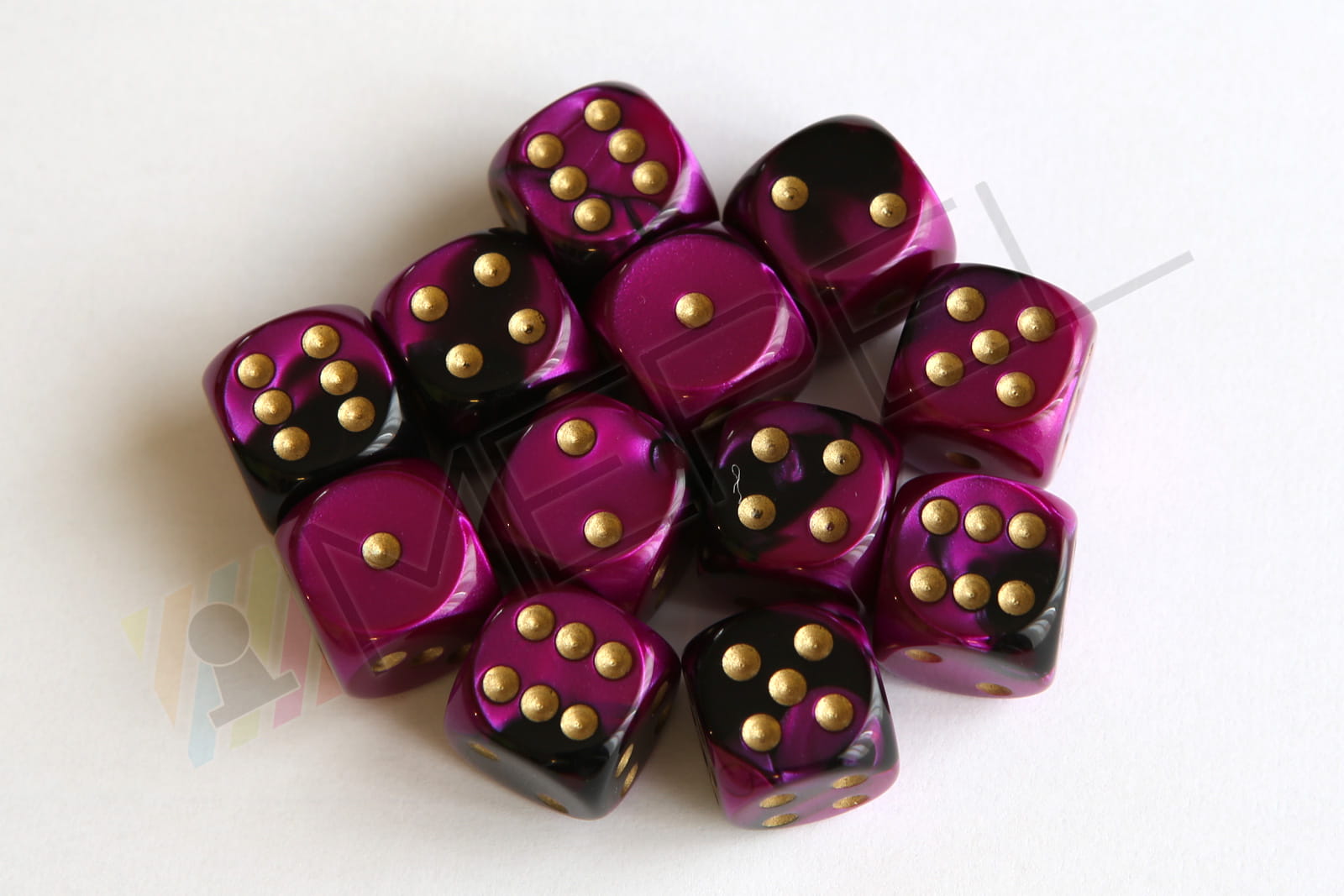 Chessex D6 16mm Gemini Black-Purple/gold die