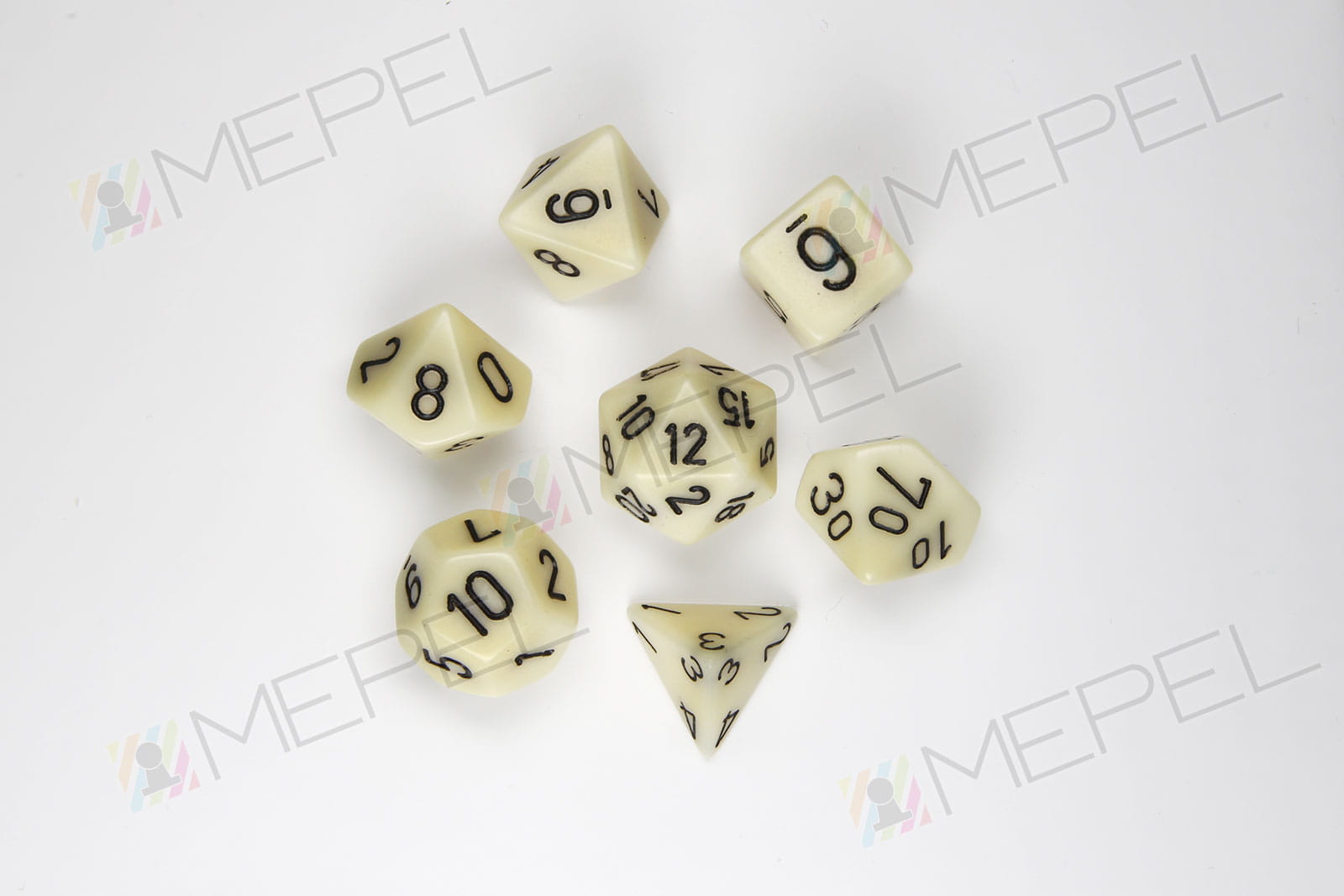 Kości Chessex - zestaw 7 kostek Opaque Ivory/black