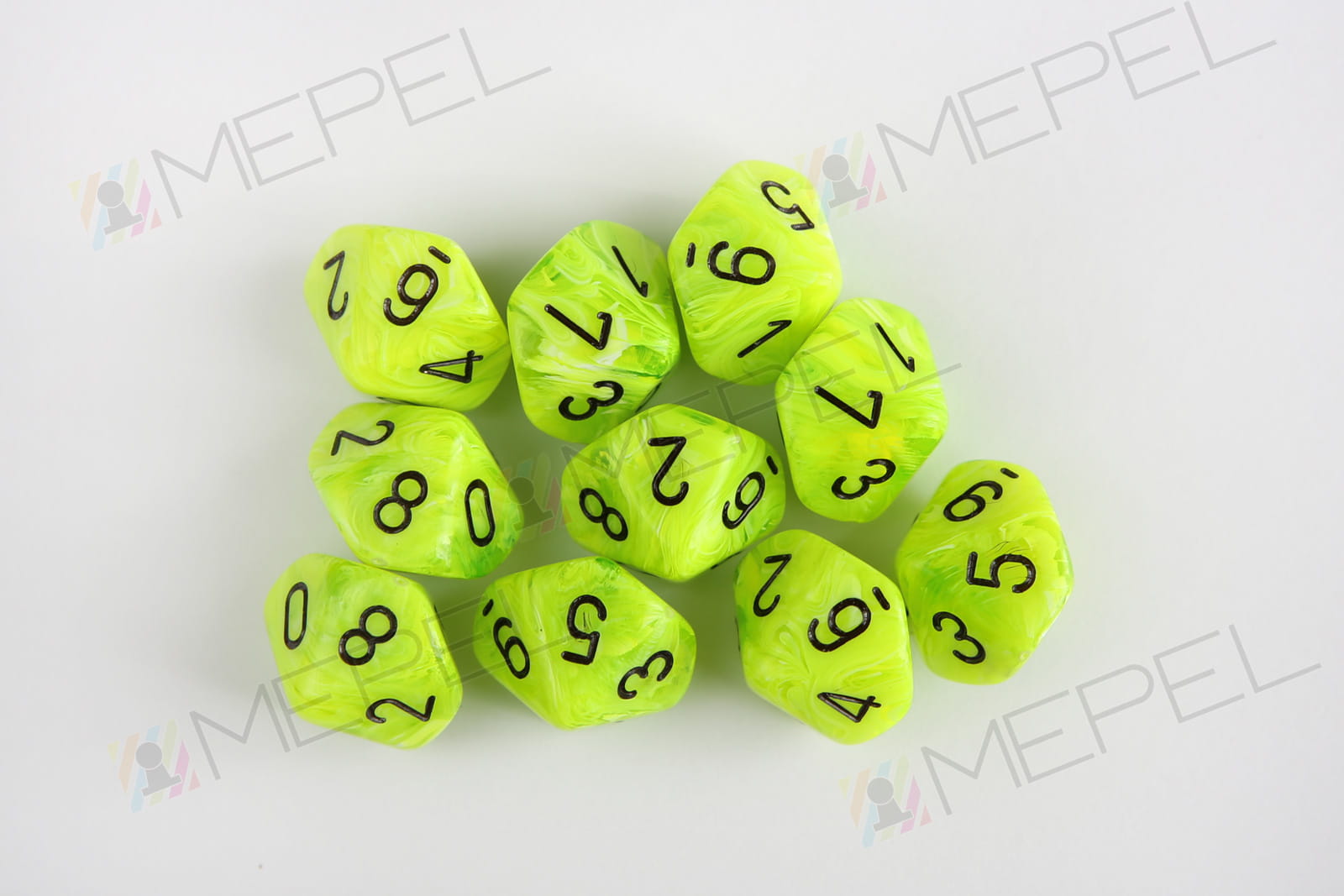 Chessex D10 Vortex Bright Green/black die