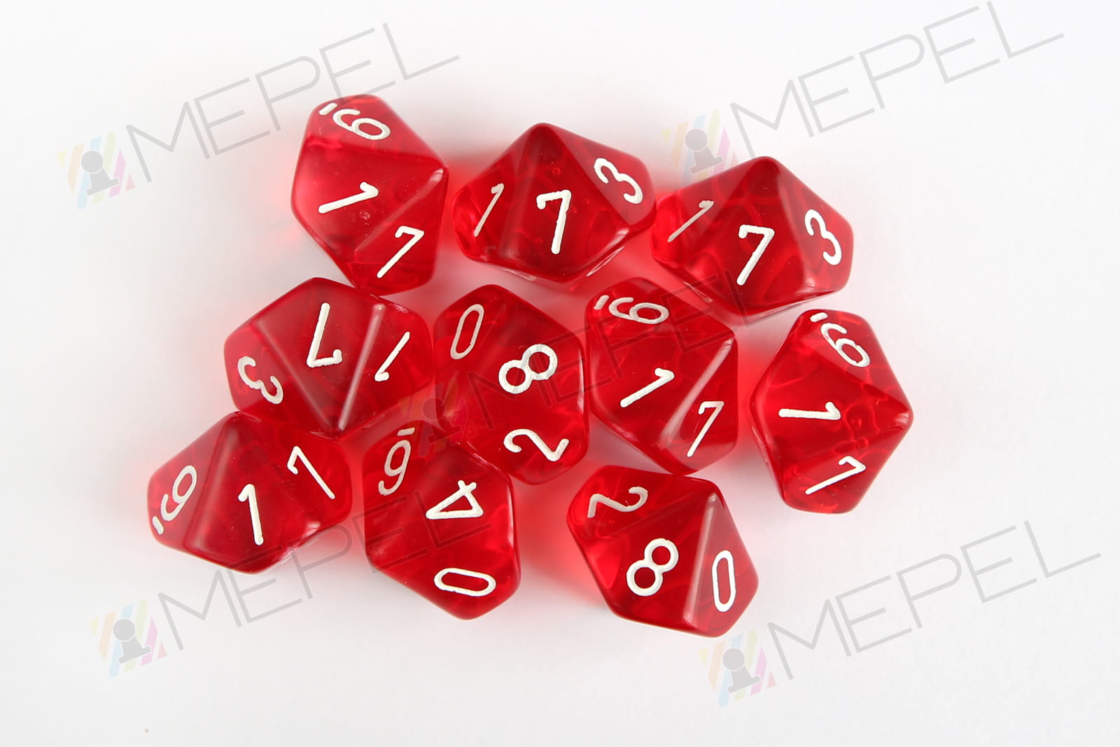 Kości Chessex - kostka k10 Translucent Red/white