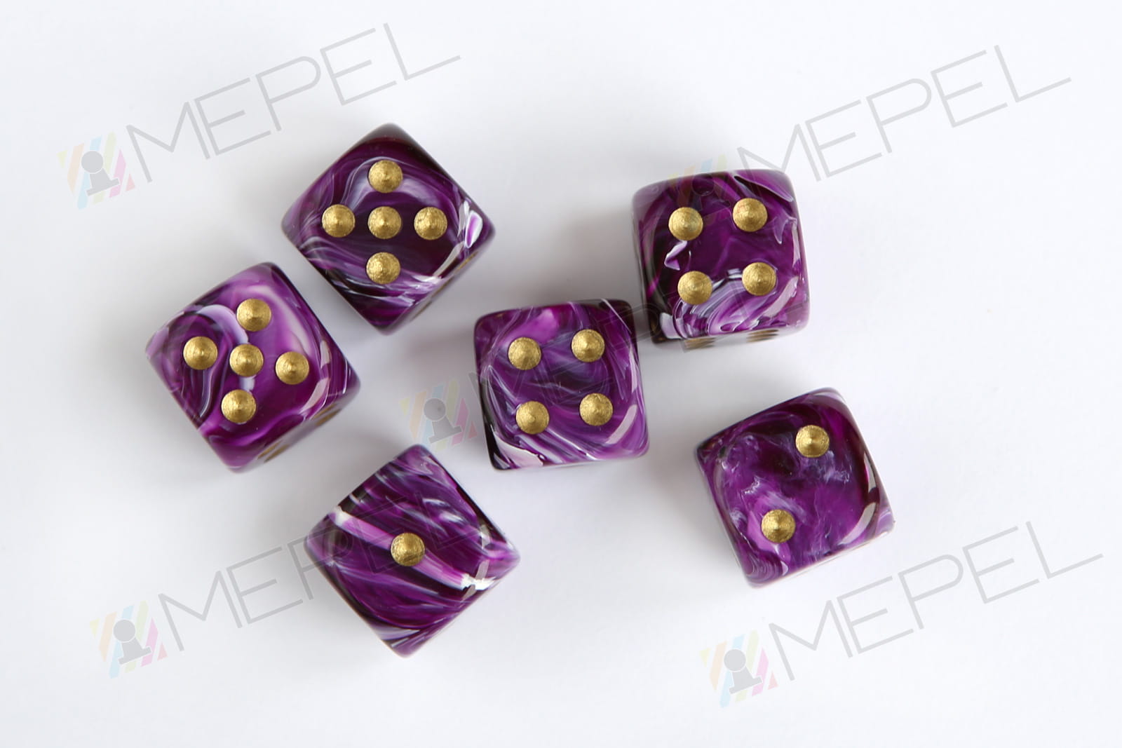 Chessex D6 16mm Vortex Purple/gold die