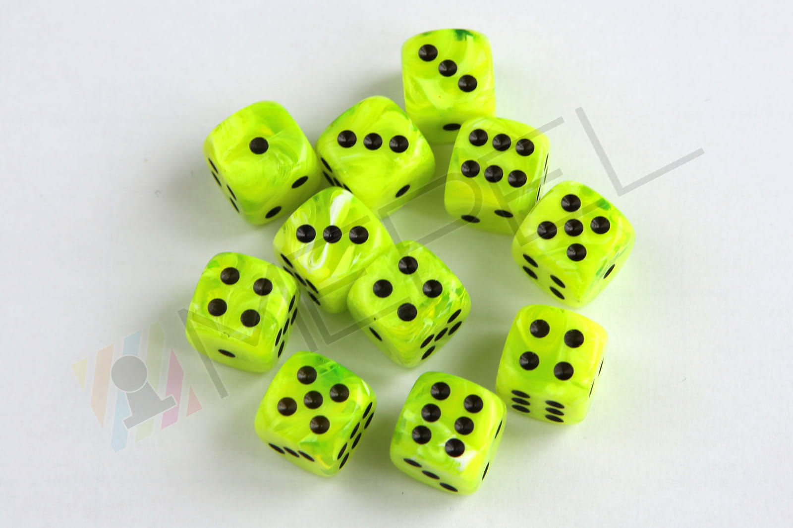 Chessex D6 12mm Vortex Bright Green/black die