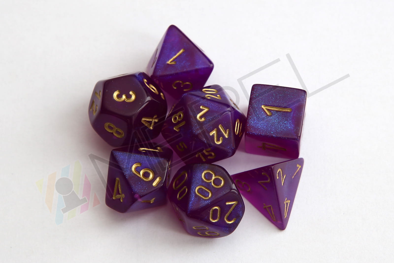 Chessex 7-die set Borealis Royal Purple/gold (glowing in the dark)
